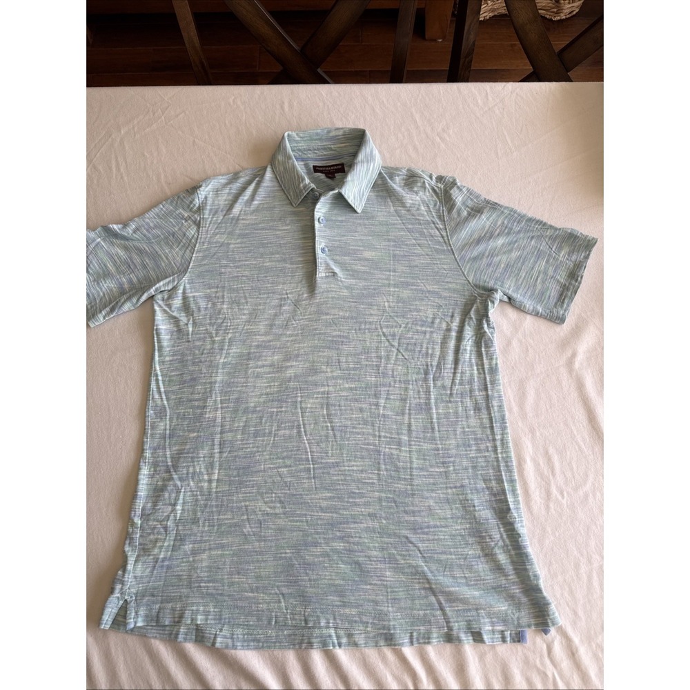Johnston & Murphy Men Blue Organic Cotton Space Dye Polo Shirt Size Large